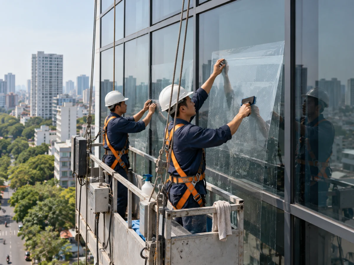 Thi công phim cách nhiệt mặt dựng tòa nhà
